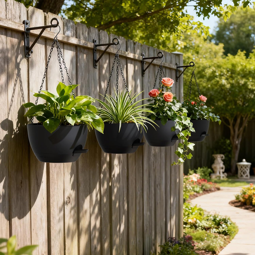 UOUZ 4 Pack 8 Inch Self Watering Hanging Planters for Indoor Outdoor Plants，Hanging Pots for Plants with Drainage