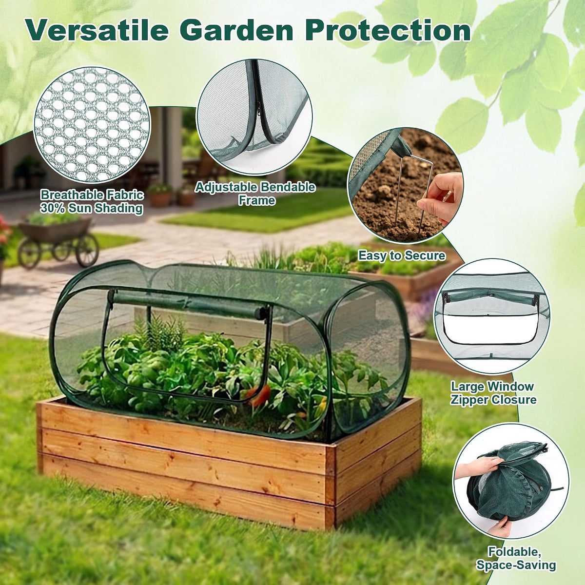 2Pack Garden Covers for Raised Beds, Pop-Up Mesh Plant Protect Covers, 30% Sunblock Plant Shade Tent, Crop Cage for