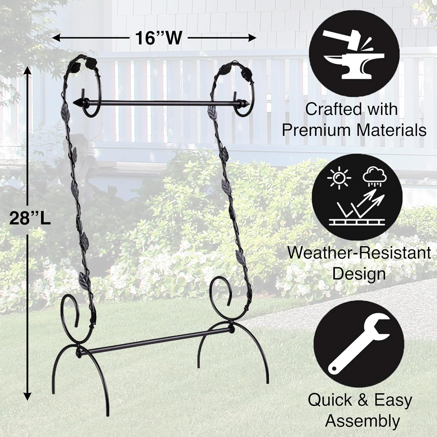 Evergreen Scroll American Garden Flag Stand Leaves Vine | Premium Metal Iron Flag Holder Stand | Fits 12x18 Garden