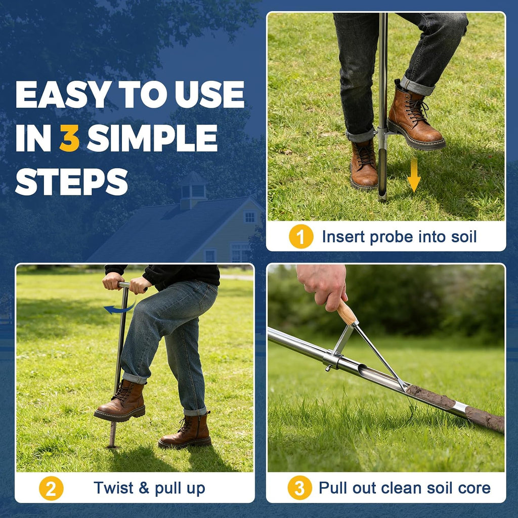 36 Inch Soil Sampler Probe, Stainless Steel Soil Core Sampling Tool with T-Handle, Heavy Duty Soil Probe for Lawn