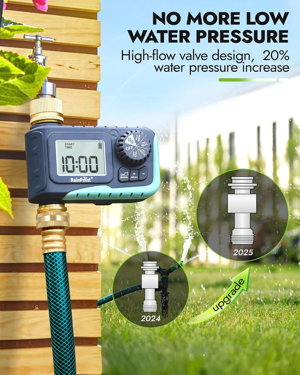 RAINPOINT Sprinkler Timer with Brass Inlet & Outlet, Programmable Hose Timer for Garden Soaker Hose, Watering Timer
