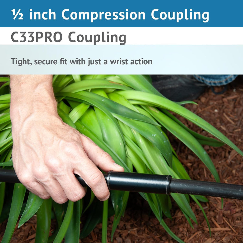 25-Pack | ½" Compression Coupling | Fits .690 OD, .700 OD & .704 OD Poly Drip Irrigation Tubing | Watertight Connection