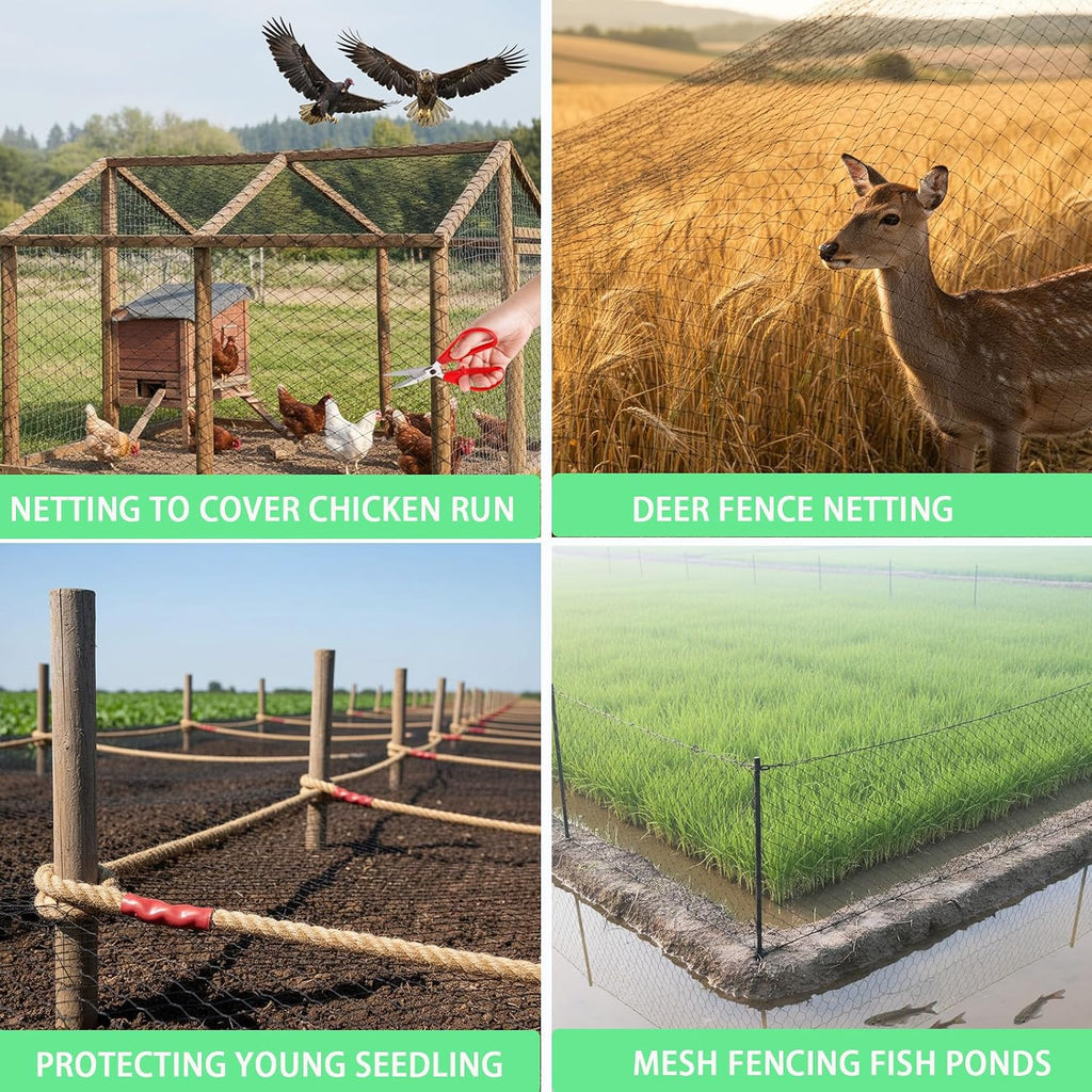 Garden Netting, 50' x 50' Heavy Duty Bird Netting Deer Fence Net, 1.6" Mesh Poultry Netting for Chicken Coop, Run &
