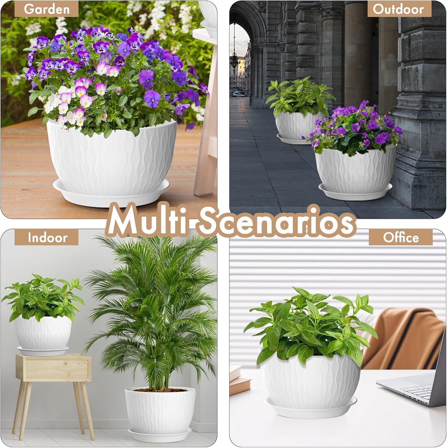WSMKSZ 12 Inch Large Plant Pots for Indoor or Outdoor Plants, Wide Water Ripples Flower Pots with Drainage Holes &