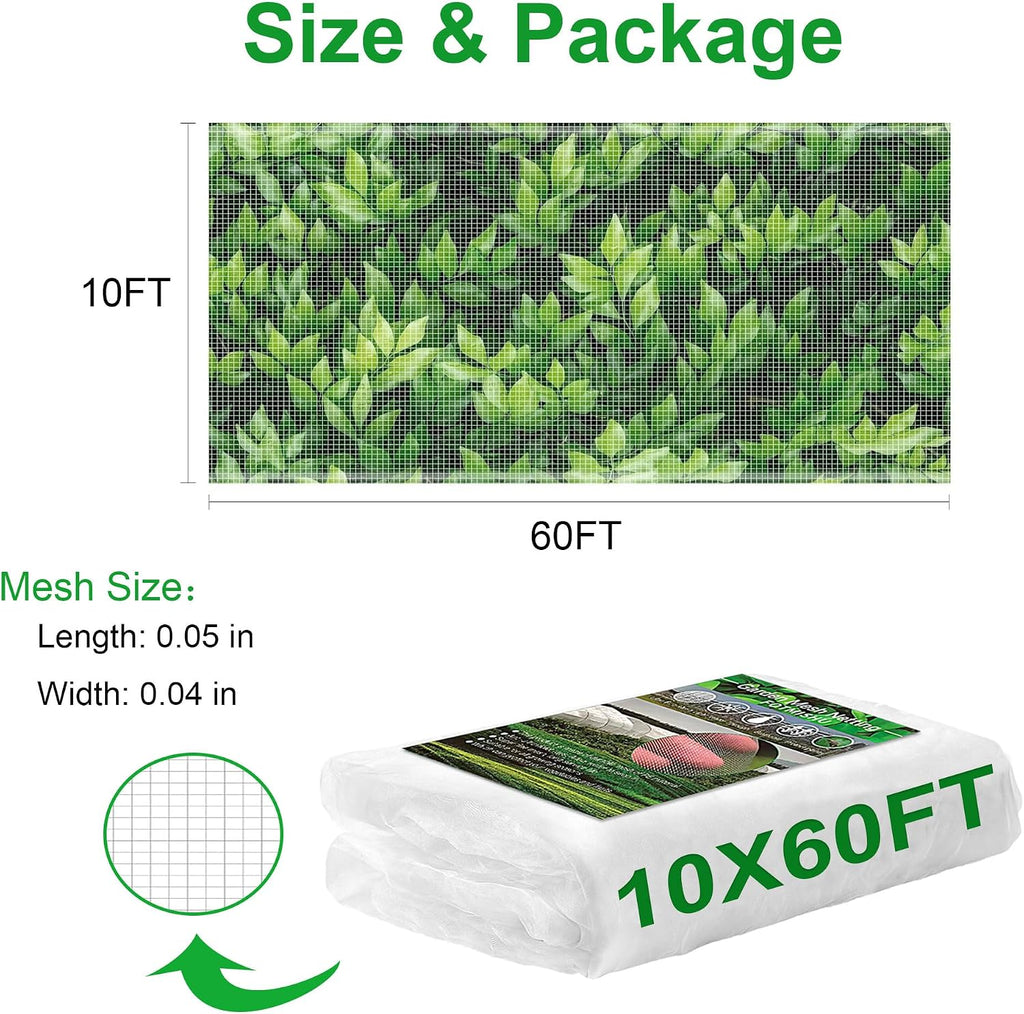 Garden Netting 10x60FT Ultra Fine Mesh Netting Bird Barrier Protection Vegetable Fruit Tree Bushes Plant Cover for
