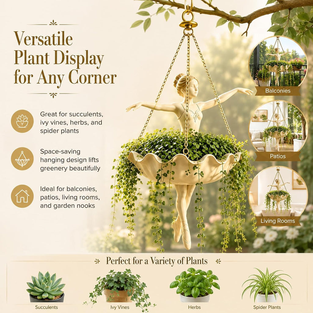 Ballerina Hanging Planter, Ballet Dancer Flower Pot For Plants，1：Large | Whimsical Design; Durable Chain; For Indoor &