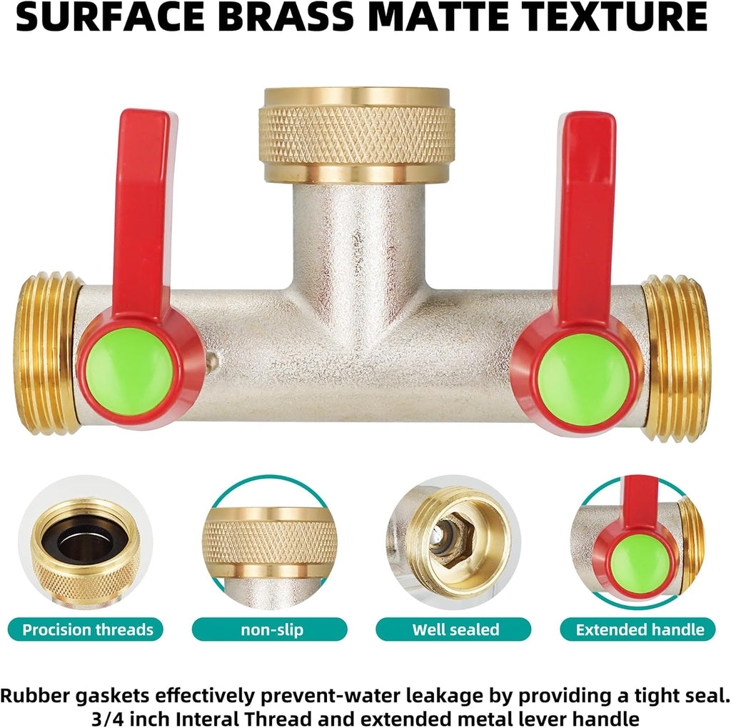 Hose Splitter 2 Way, High Flow Garden Hose Splitter, 3/4” Ght Inlet Brass Heavy Duty Hose Converter, water 2 Way Faucet