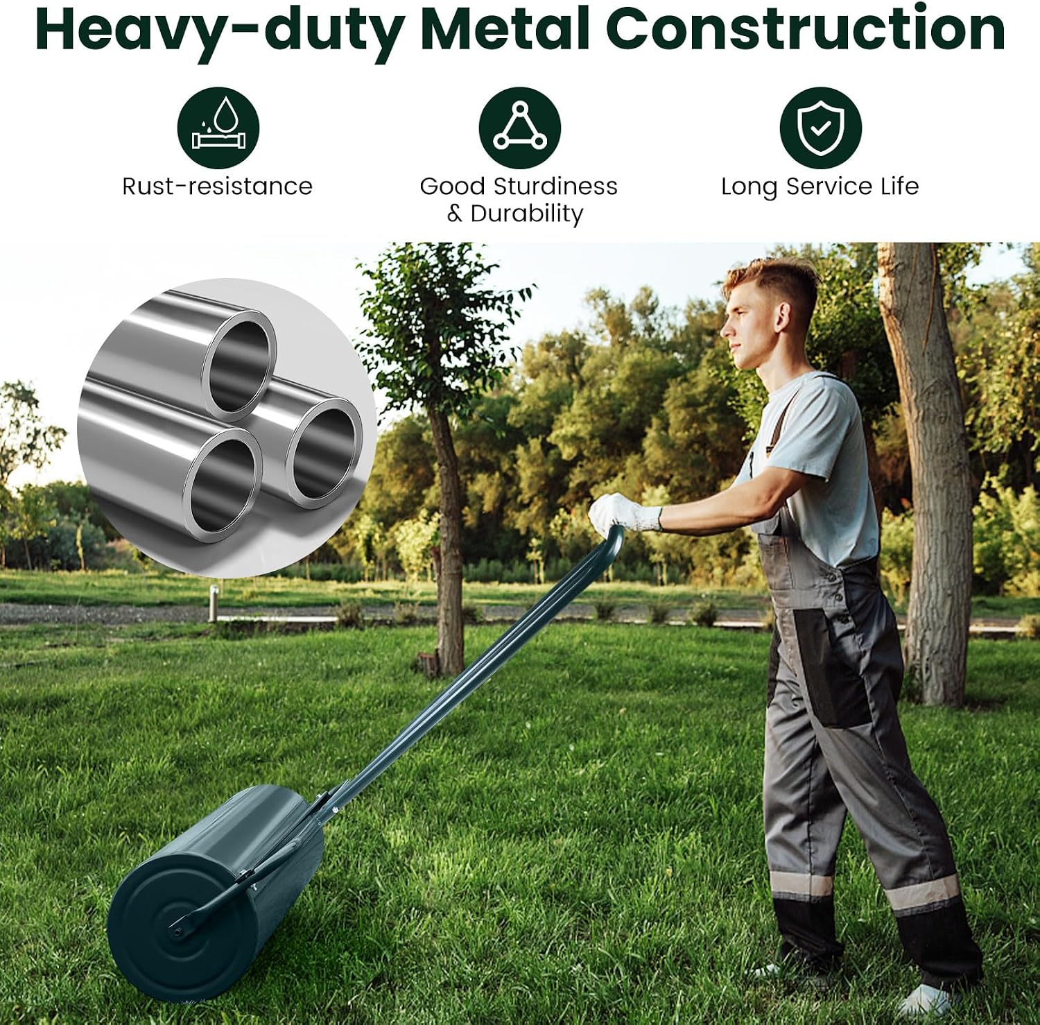 Lawn Roller, ARNOT 12x36-Inch, 63L/ 17 Gallons Heavy-Duty Push/Tow Behind Water/Sand Filled Garden Drum Roller for