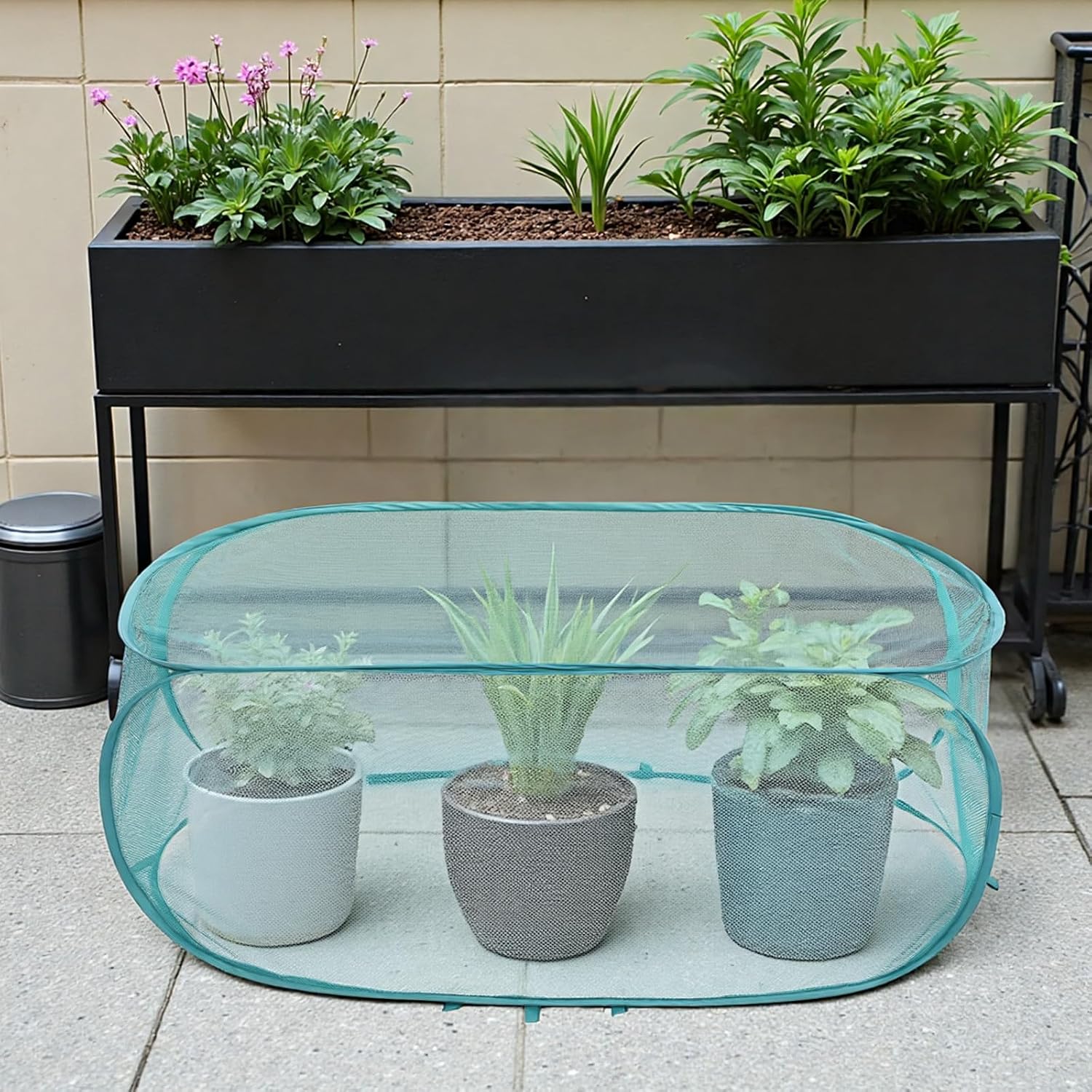 Molain 4 Pcs Pop Up Garden Plant Covers, 39" x 18" x 16" Mesh Plant Protector Net with 32 Ground Stakes Foldable
