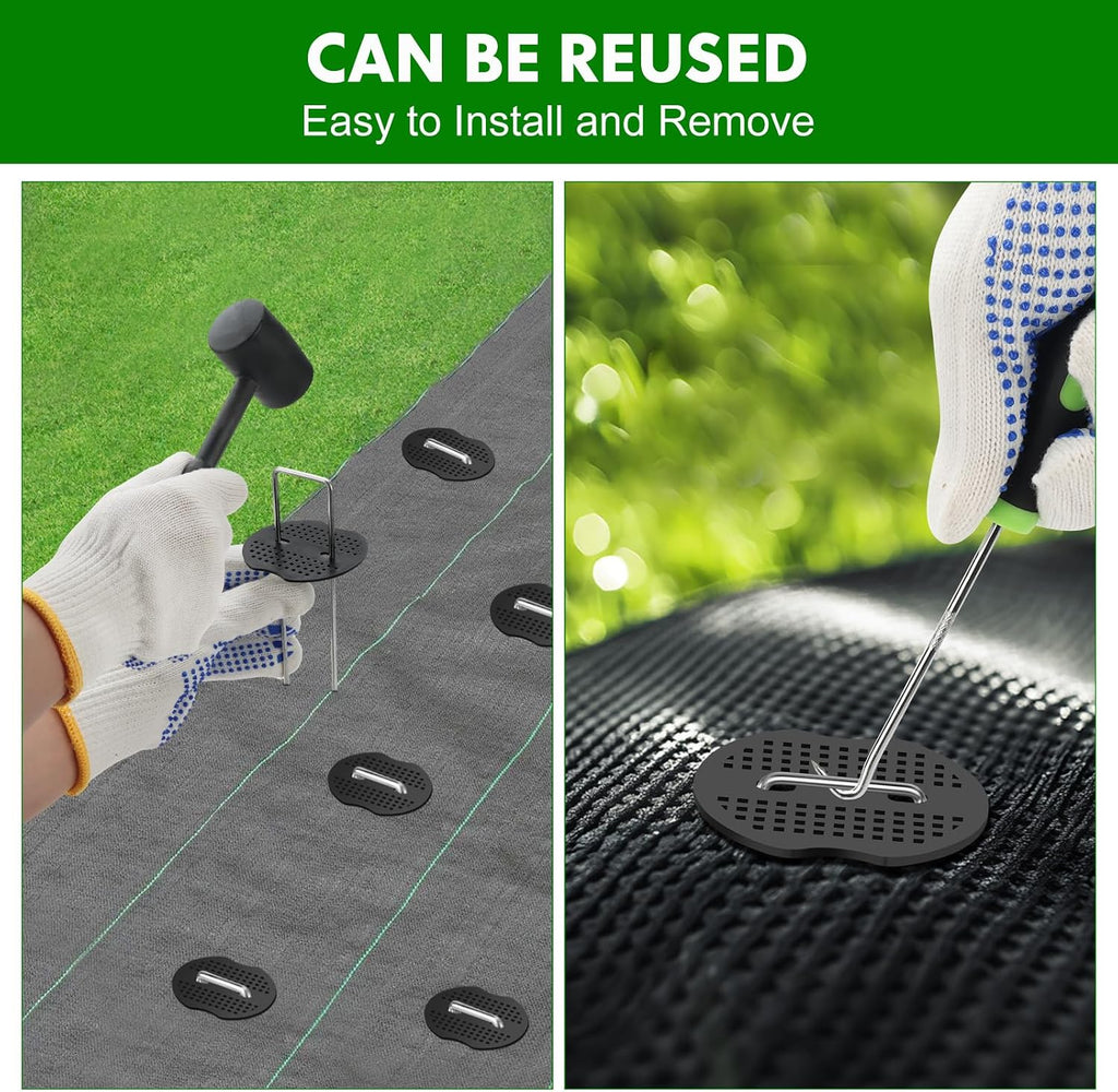 Turf Nails Set,6Inch 200pcs Galvanized Garden Staples + 200pcs Gaskets + Pick Hook + Rubber Hammer +