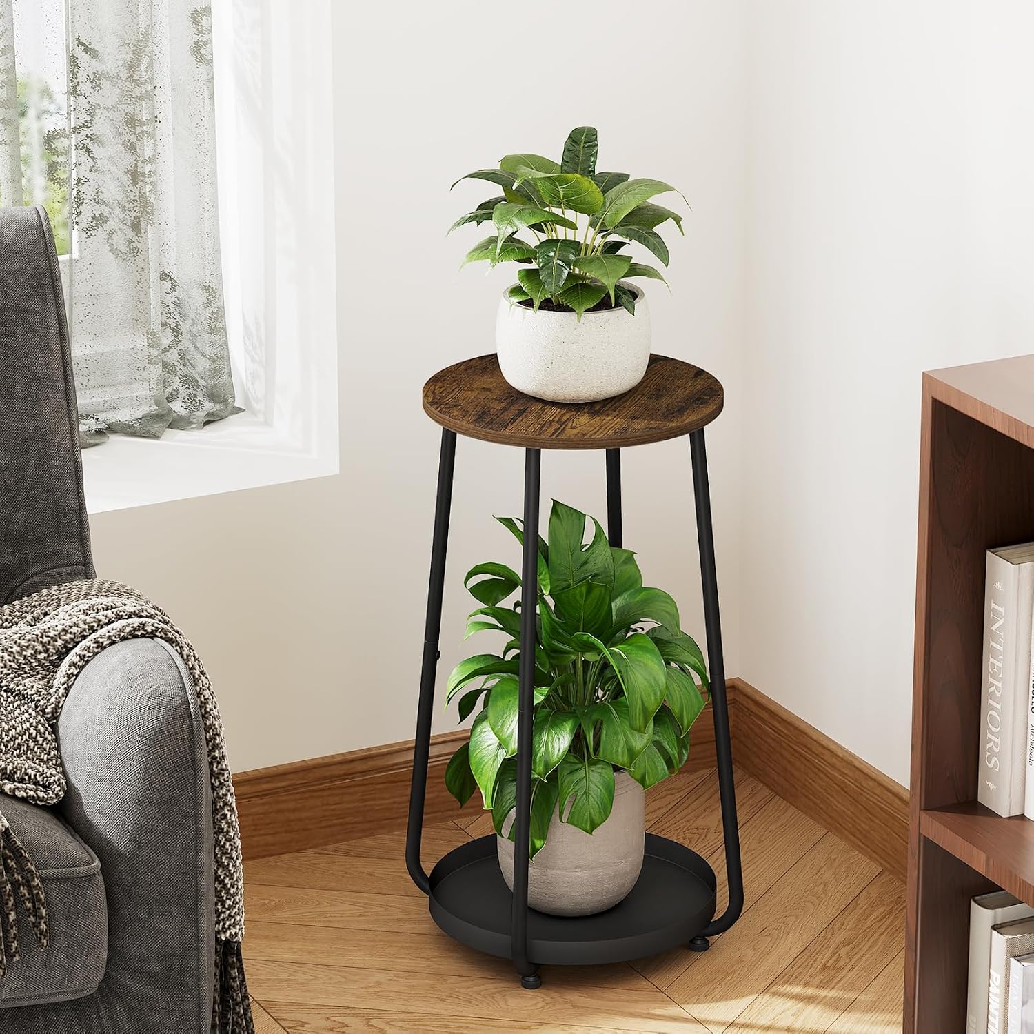 YINMIT Plant Stand Indoor Outdoor, 2 Tier Plant Stands, Flower Pot Holder | Small Plant Stand with Adjustable Feet