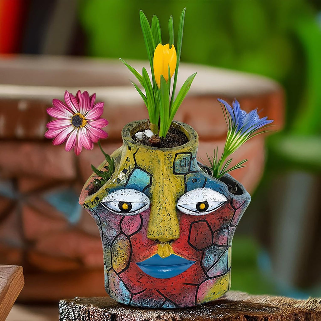 Buachois Abstract Face Planter Three Hole Pots for Plants Artistic Flowerpot for Indoor Outdoor Garden Decor
