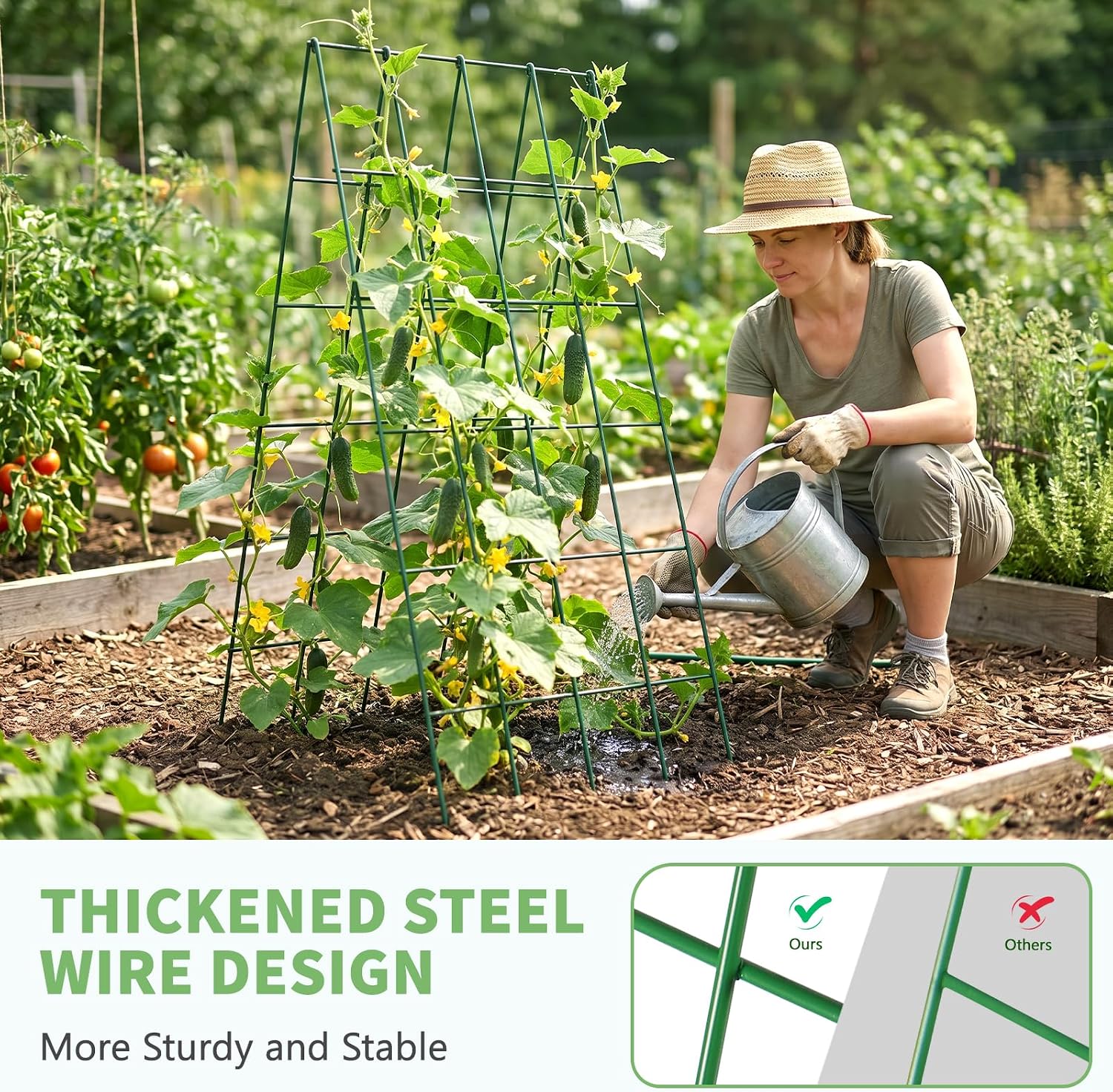 39.4" H Cucumber Trellis, 2 Pack Foldable A Frame Garden Trellis | PVC-Coated Steel Plant Support for Raised Bed