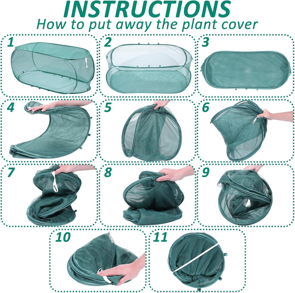 3 Pcs 39" x 18" x 16" Pop Up Garden Plants Cover with 24 Ground Nails, Mesh Netting Covers Net Cage Guard Protector for