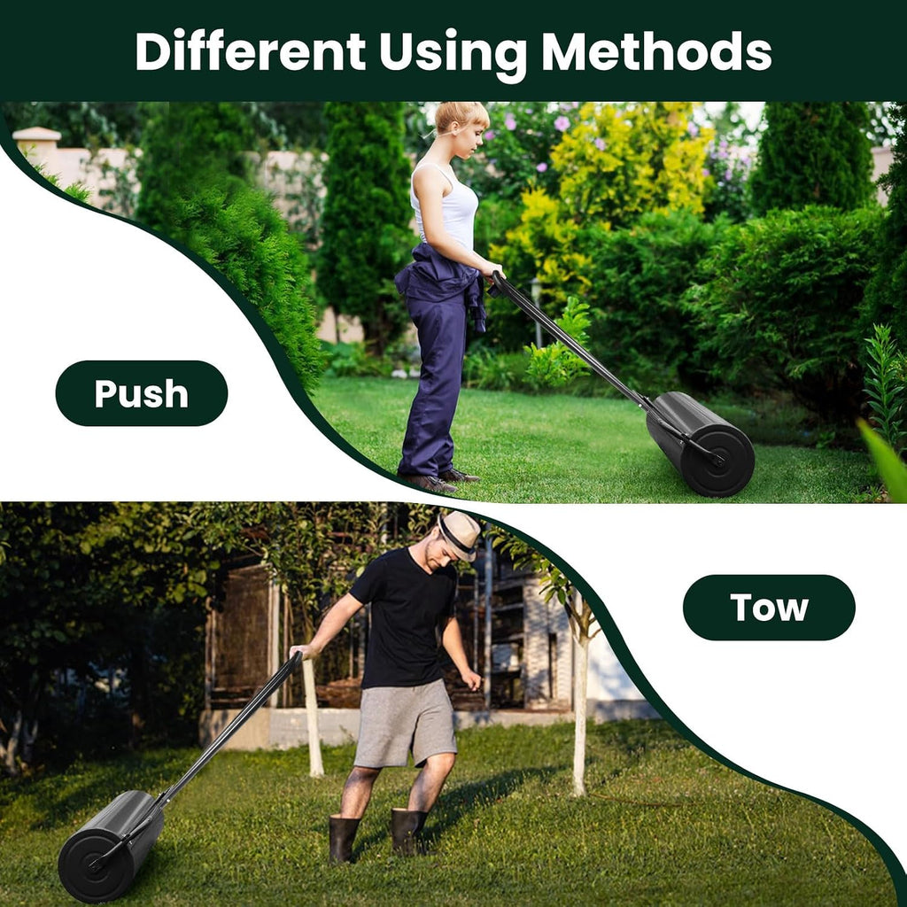 Lawn Roller, 13x24-Inch, 48L/ 13 Gallons Heavy-Duty Push/Tow Behind Water/Sand Filled Garden Drum Roller for Park