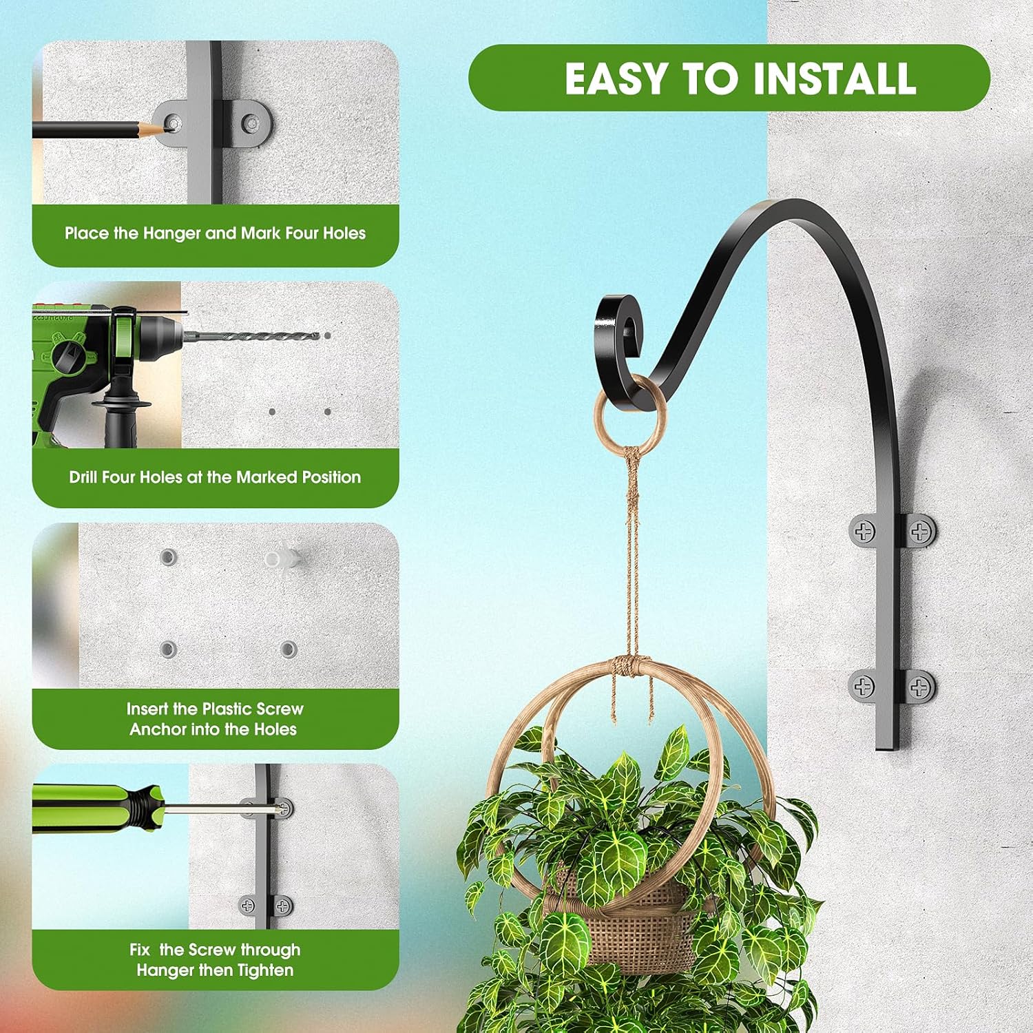 EPHECH 6Pack 12Inch Heavy Duty Hanging Plant Brackets for Plant Baskets | 80Lbs Outdoor and Indoor Hanging Brackets
