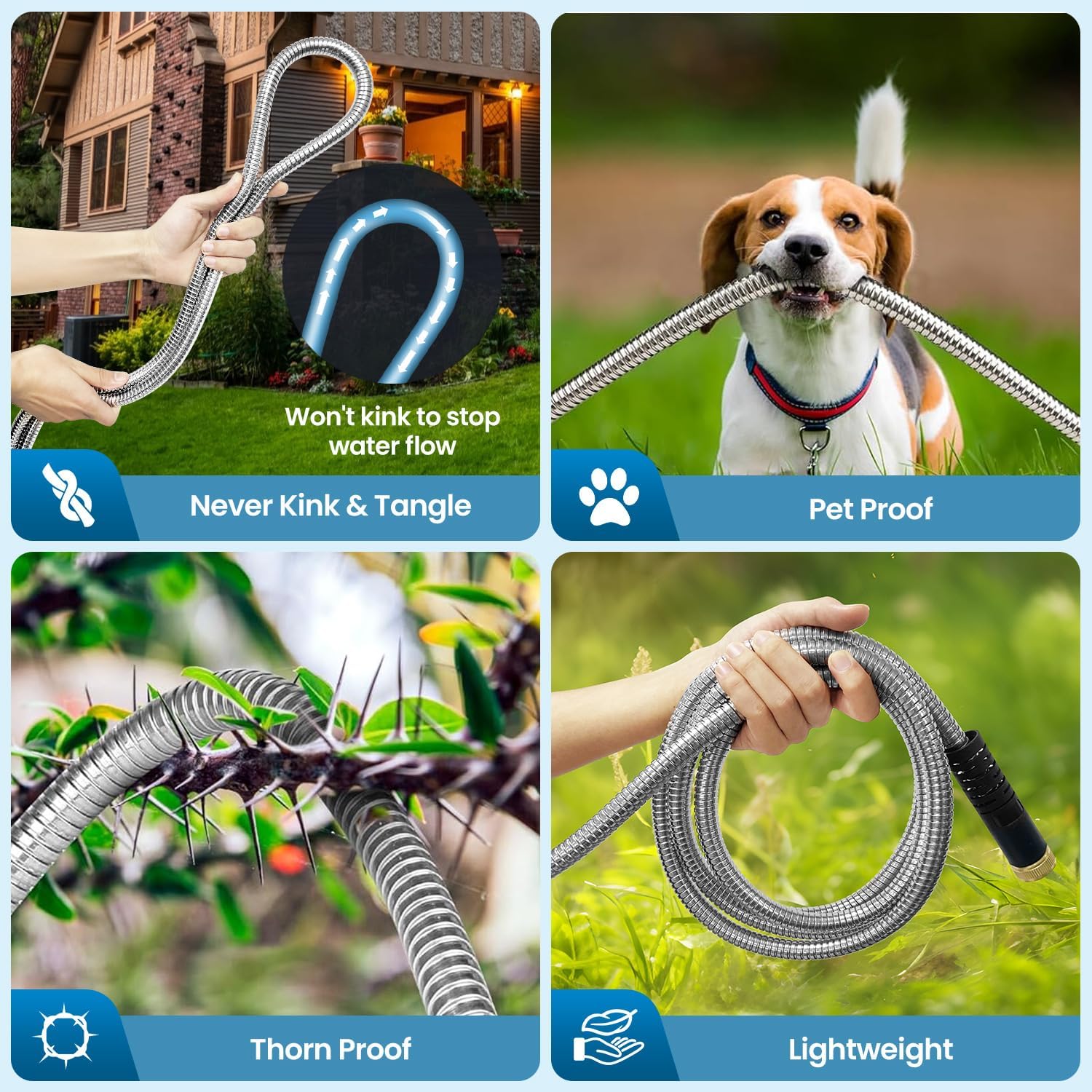 Garden Hose 50FT, Water Hose with 10 Function Nozzle, Garden Hose Metal with Leak-proof Connectors, Kink-Free & Ultra