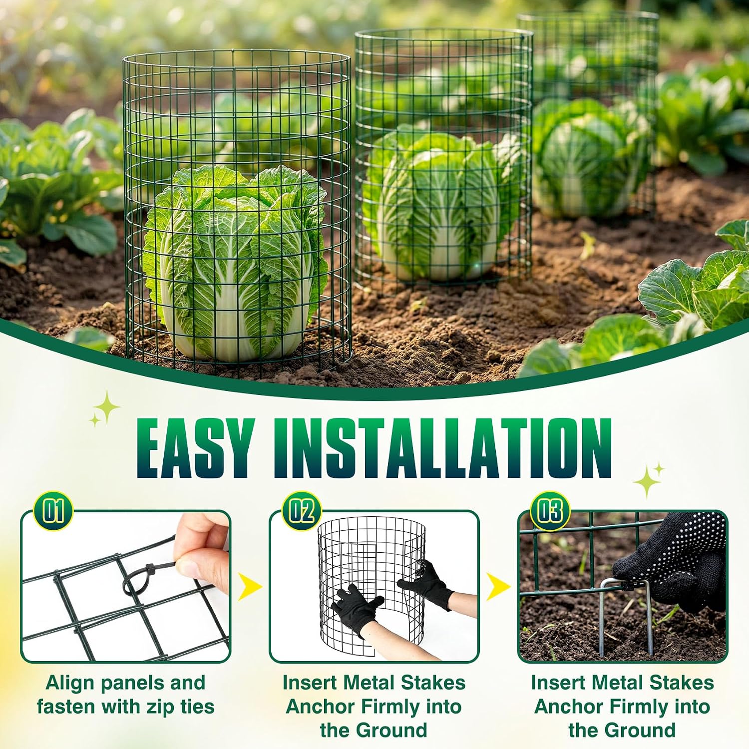 12 Pack 17" x 12" Tall Round Plant Cage - 36PCS Plant Support Cage Metal Wire Mesh Plant Protector for Outdoor