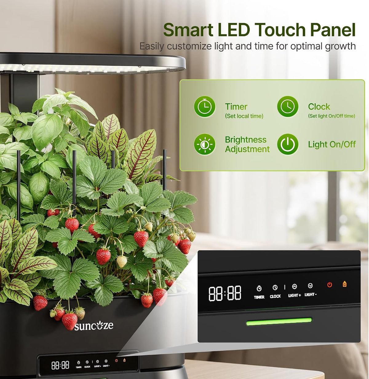 Hydroponics Growing System, Smart Panel, 5L Removable Tank, 36W LED | Dimmable Full Spectrum Grow Light, 12 Pods Indoor