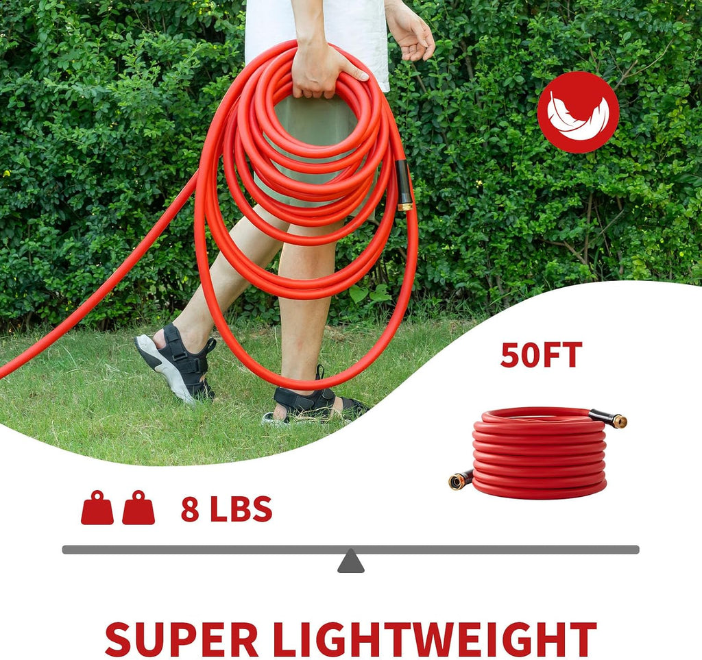 Garden Hose 50ft x 5/8” Hot/Cold Water Hose, -50°F to 190°F, Red | 600PSI Burst, Flexible & Lightweight, Upgraded