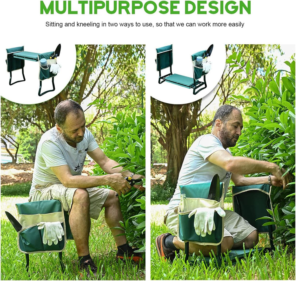 KVR Upgraded Garden Kneeler and Seat with Thicken & Widen Soft Kneeling Pad,Heavy Duty Foldable Gardener Stool with 2