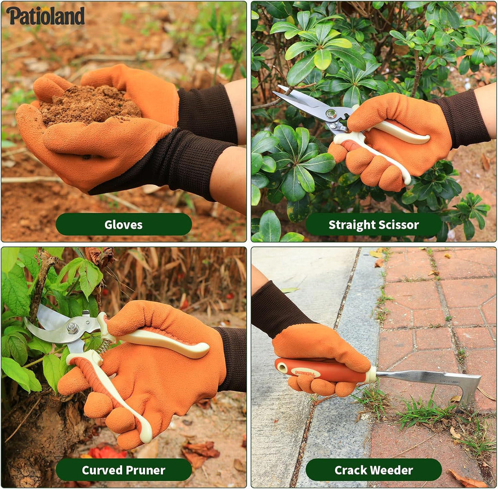Brown Garden Tools Set 10-Piece, Gardening Gifts for Women Men | Aluminum, Heavy Duty Gardening Hand Tools With