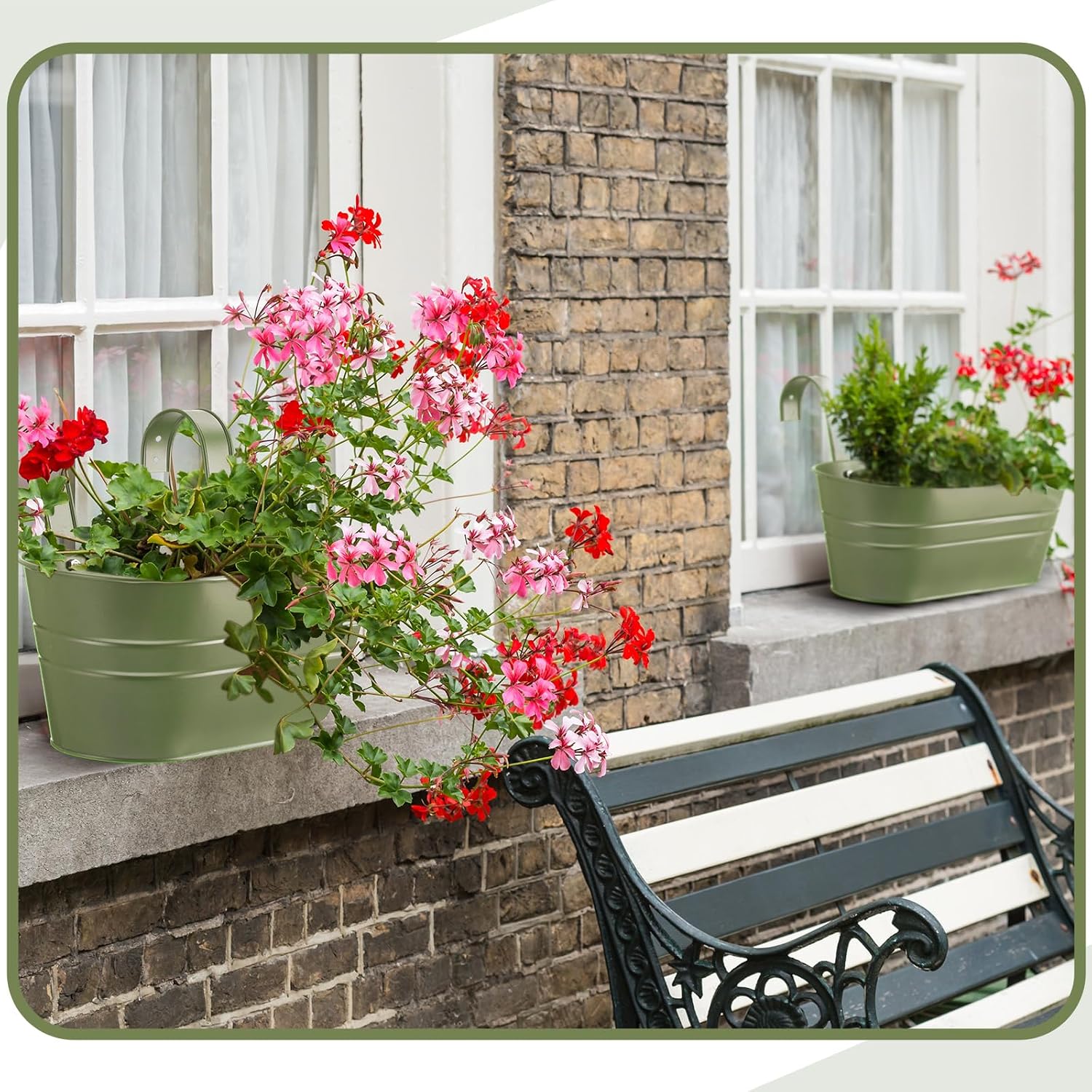 Hicarer Metal Hanging Flower Pots for Railing Fence, Large Hanging Rail Planters for Outdoor Window Balcony Plants