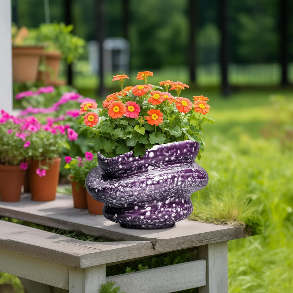 Ceramic Pots for Plants - 10.6 Inch Ceramic Plant Pots Indoor with Drainage Hole, Unique Planters for Indoor Outdoor