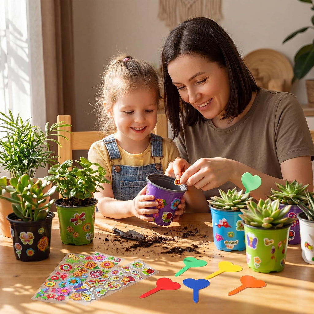 150 Sets Garden Pot Craft Kit Bulk DIY Flower Planting Kit Including Plastic Nursery Pots Labels and Stickers for