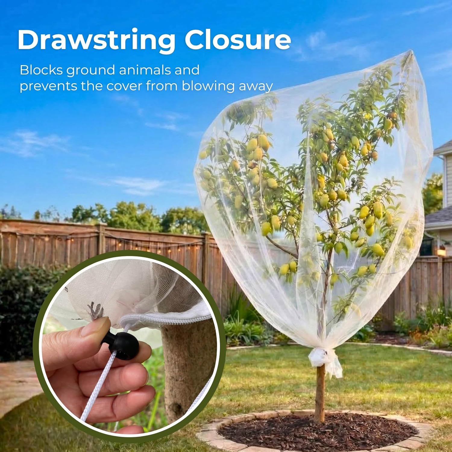 15ft x 15ft Fruit Tree Netting Cover with Zipper & Drawstring, Insect Bird Barrier Netting for Garden Protection, Ultra