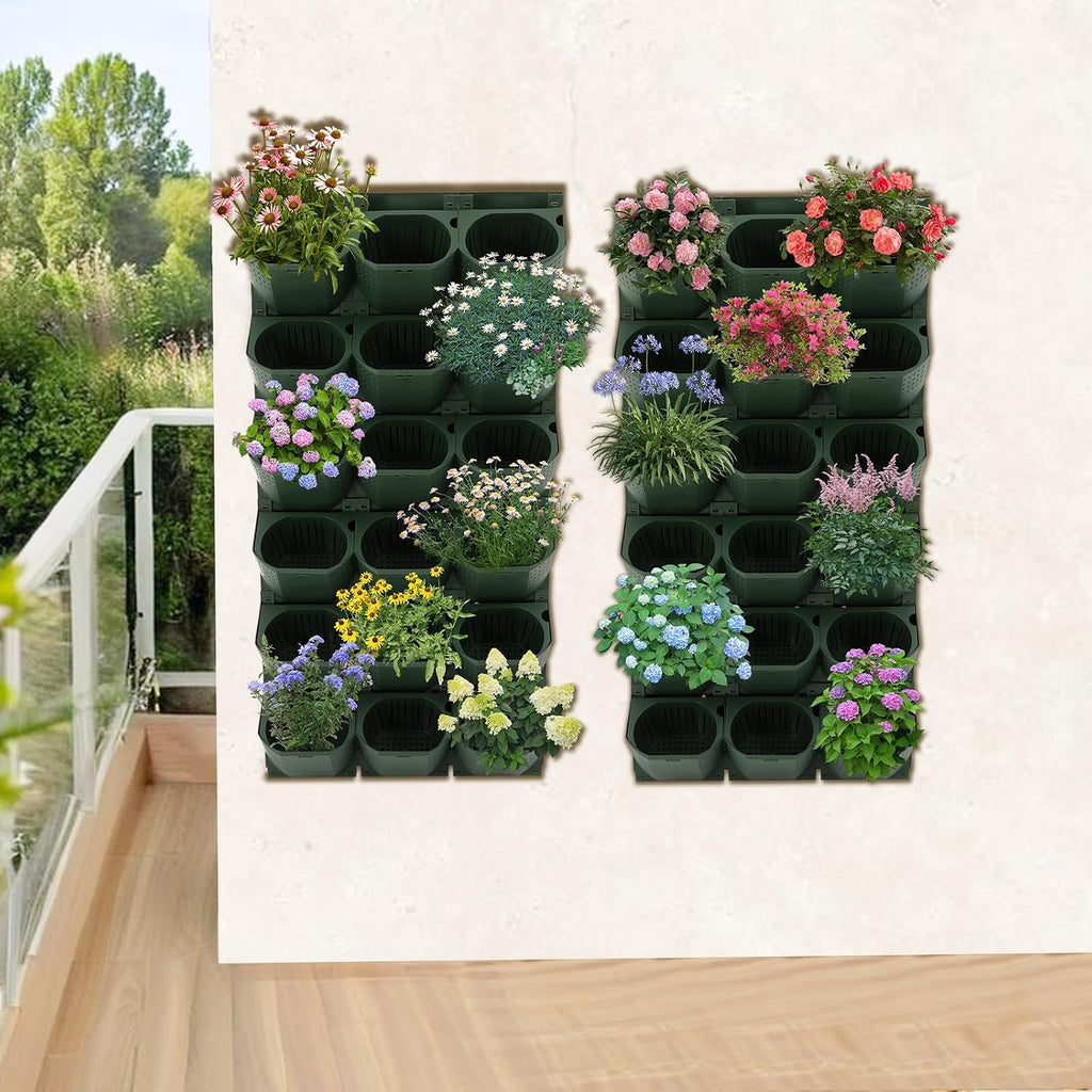 Wall Mounted Vertical Garden Planter with 36 Pots, 6 Row Vertical Stackable Hanging Planters, Indoor Outdoor Flower Pot