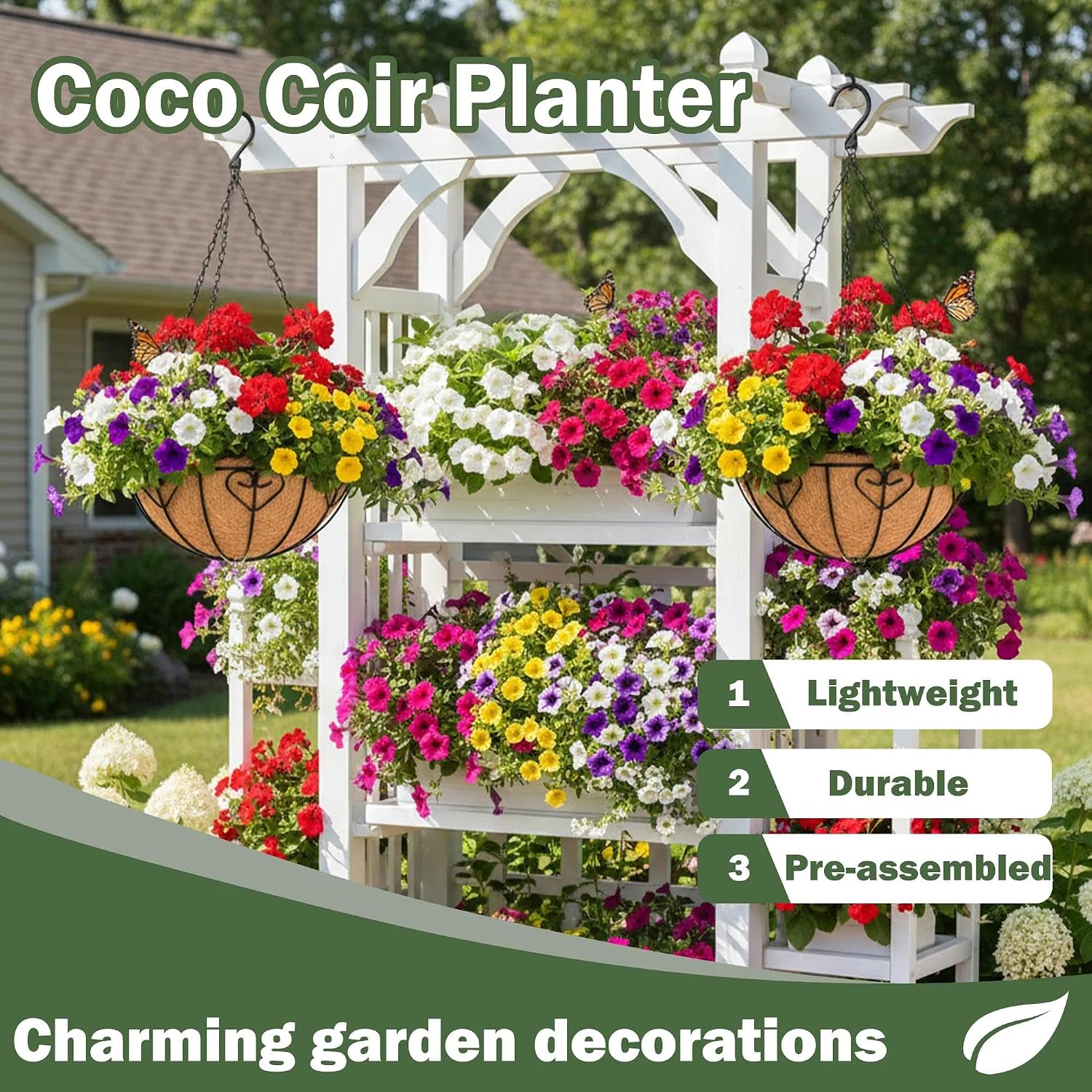 4 Pack 16 Inch Hanging Planters for Outdoor Plants, Metal Hanging Basket with Coco Coir Liner, Black, Modern