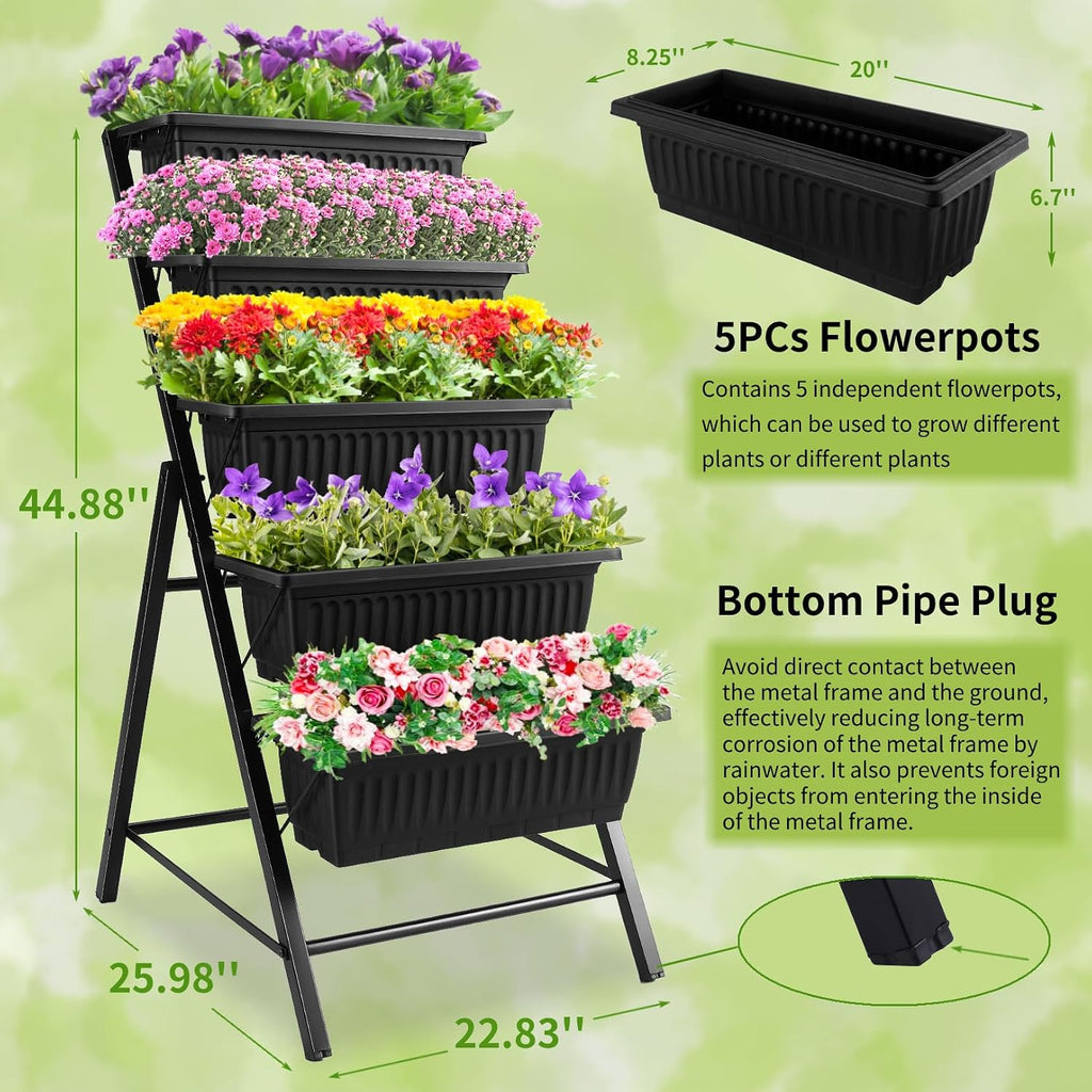 Homdox 3.74FT Vertical Garden Bed, 5 Tiers Vertical Raised Garden Planter, 23 * 26 * 45Inch Outdoor Garden Raised Bed