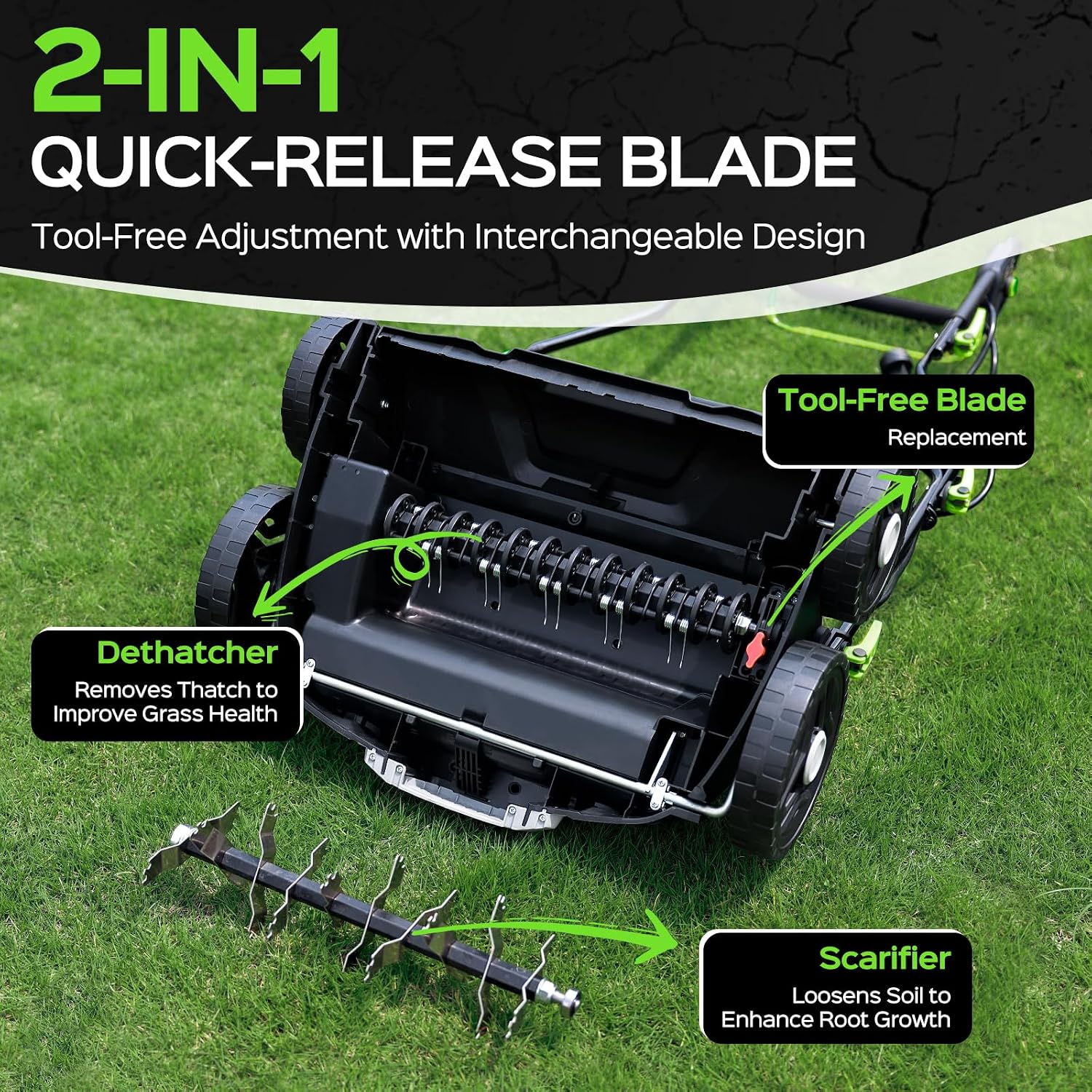 TIECTOWN 2026 Upgrade 16-Inch 15.5 Amp 2-in-1 Electric Dethatcher and Scarifier with 14.5-Gallon Collection Bag, Lawn