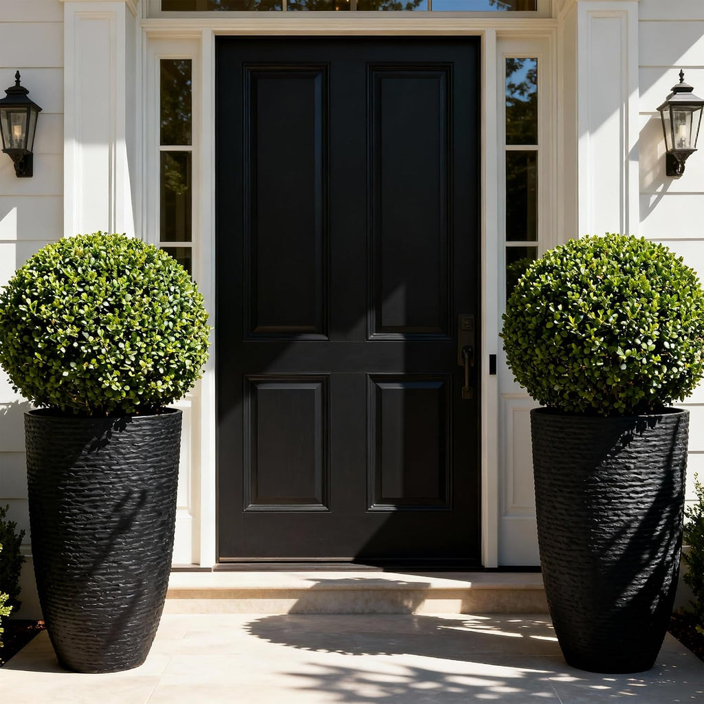 Worth Garden 21" H Tall Planters 2 Pack - 14'' Dia Resin Large Round Black Flower Pots for Outdoor Plants Trees