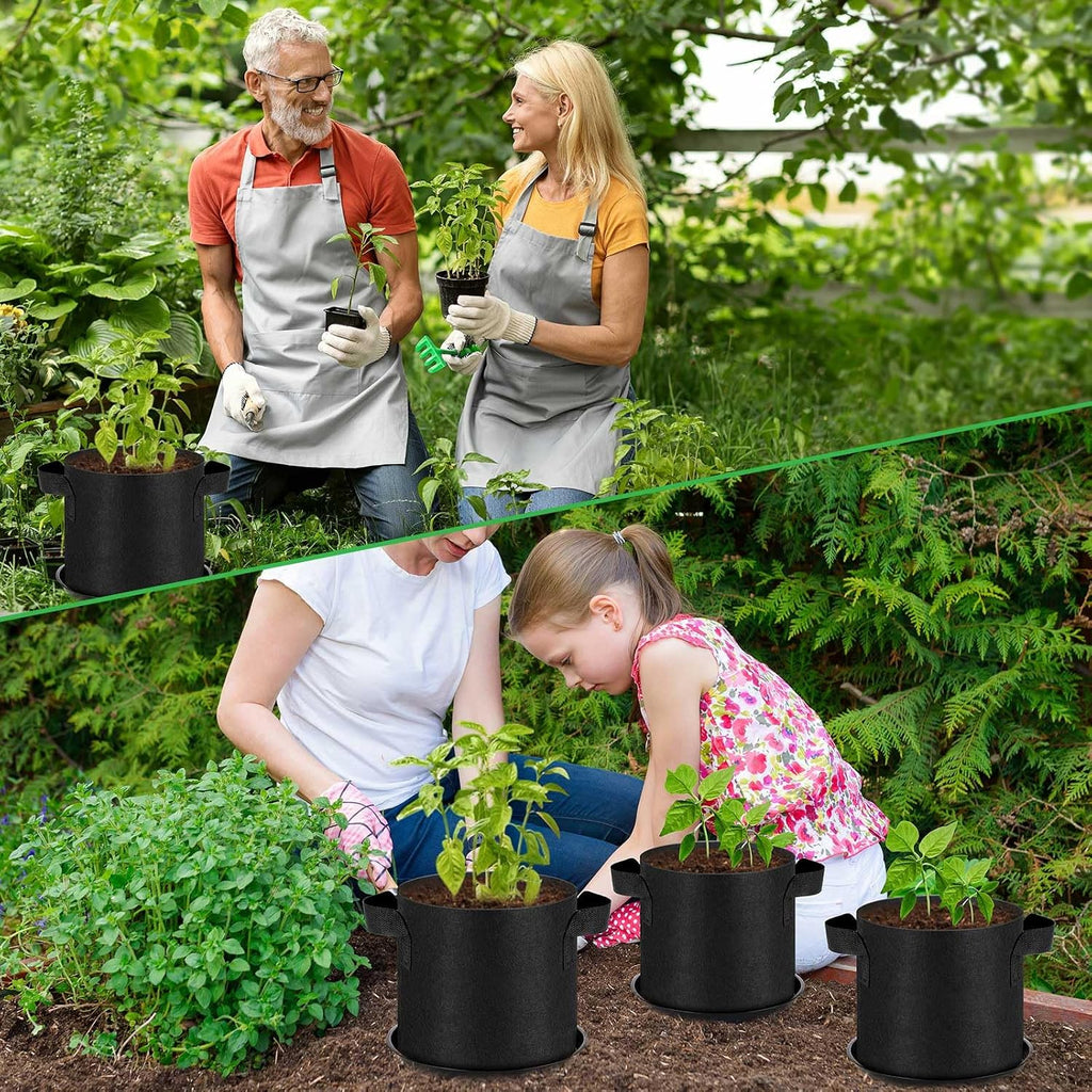 Funnymoom 24 Sets 2 Gallon Grow Bag with Plant Saucers, Durable Aeration Fabric Pots with Handles Black Drainage