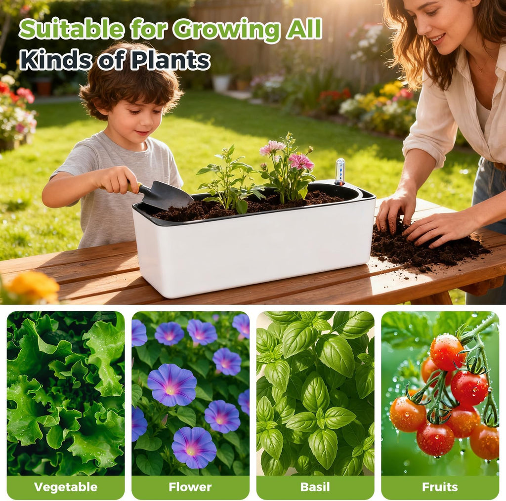 2 Pack Rectangular Planter 15.6 x 5.4 in Self Watering Planter Window Sill Planters Indoor Rectangle Plant Pot Self