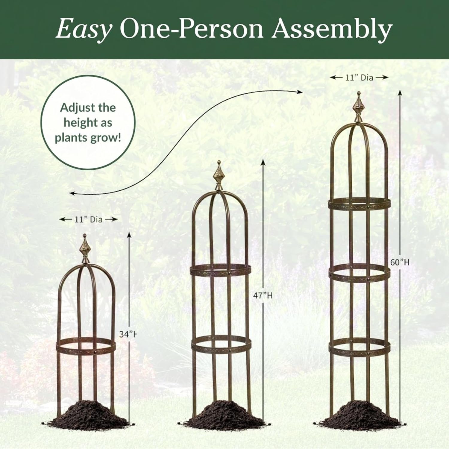 Evergreen 5 ft Garden Trellis for Climbing Plants Vines, Jasmine & Flowers, Rustproof Metal Obelisk Trellises, Outdoor