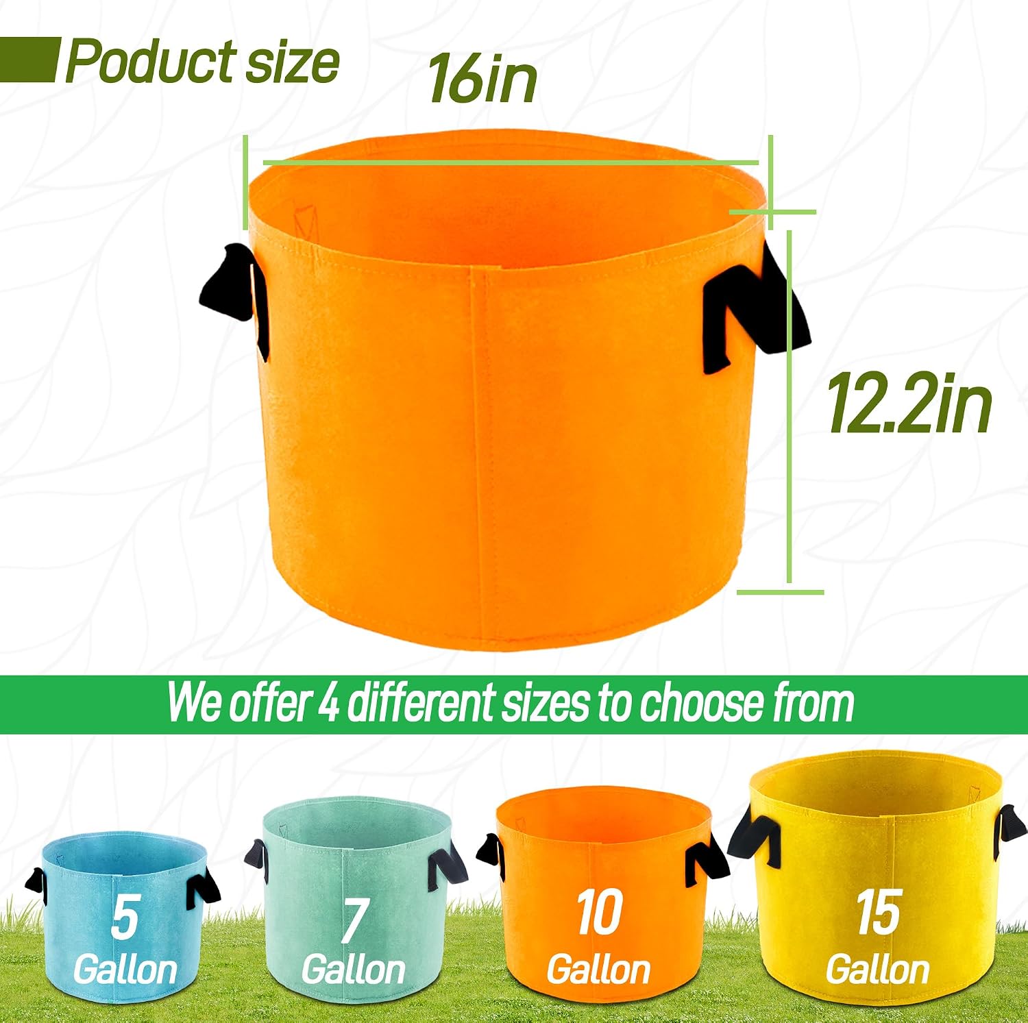 10-Gallon Fabric Grow Bag (7 Pack of Mix Colors) with Handles for Vegetable | Breathable Fabric, Sturdy Handles