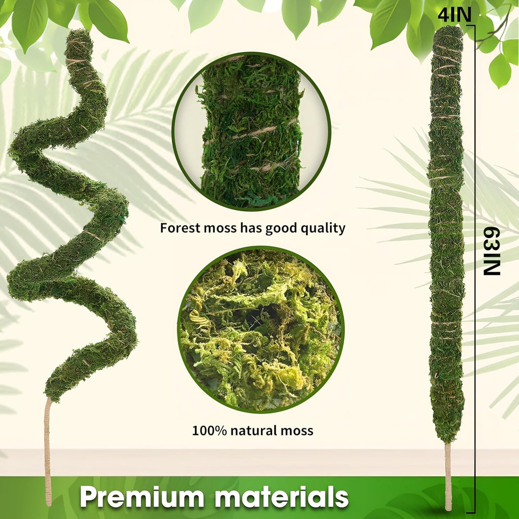 Soupiar Moss Pole Monstera Plant Support - Tall 63 Inch Pure Natural Handmade Bendable Moss Poles for Climbing Plants