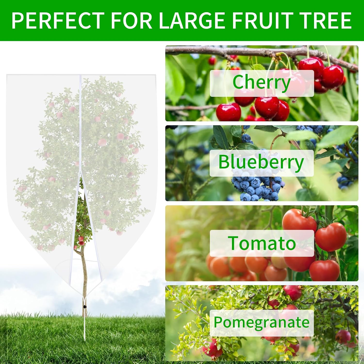 Large Fruit Tree Netting, Cookmaster 10x10Ft Insect Bird Barrier Netting with Drawstring and Zipper, Garden Netting