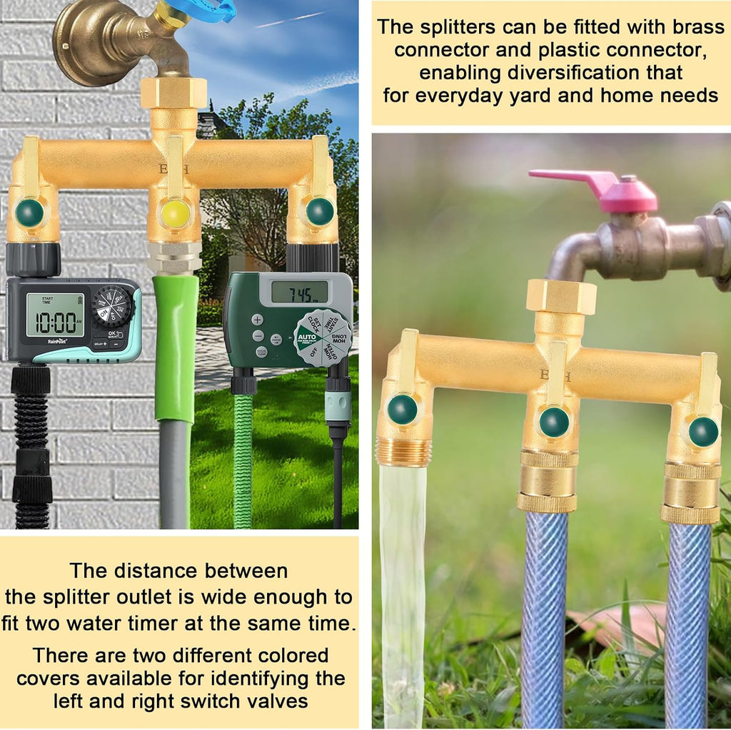 EBH Brass Garden Hose Splitter, 3 Way High Flow Outdoor Faucet Splitter,Full Flow 3-Way Brass Heavy Duty Hose Splitter