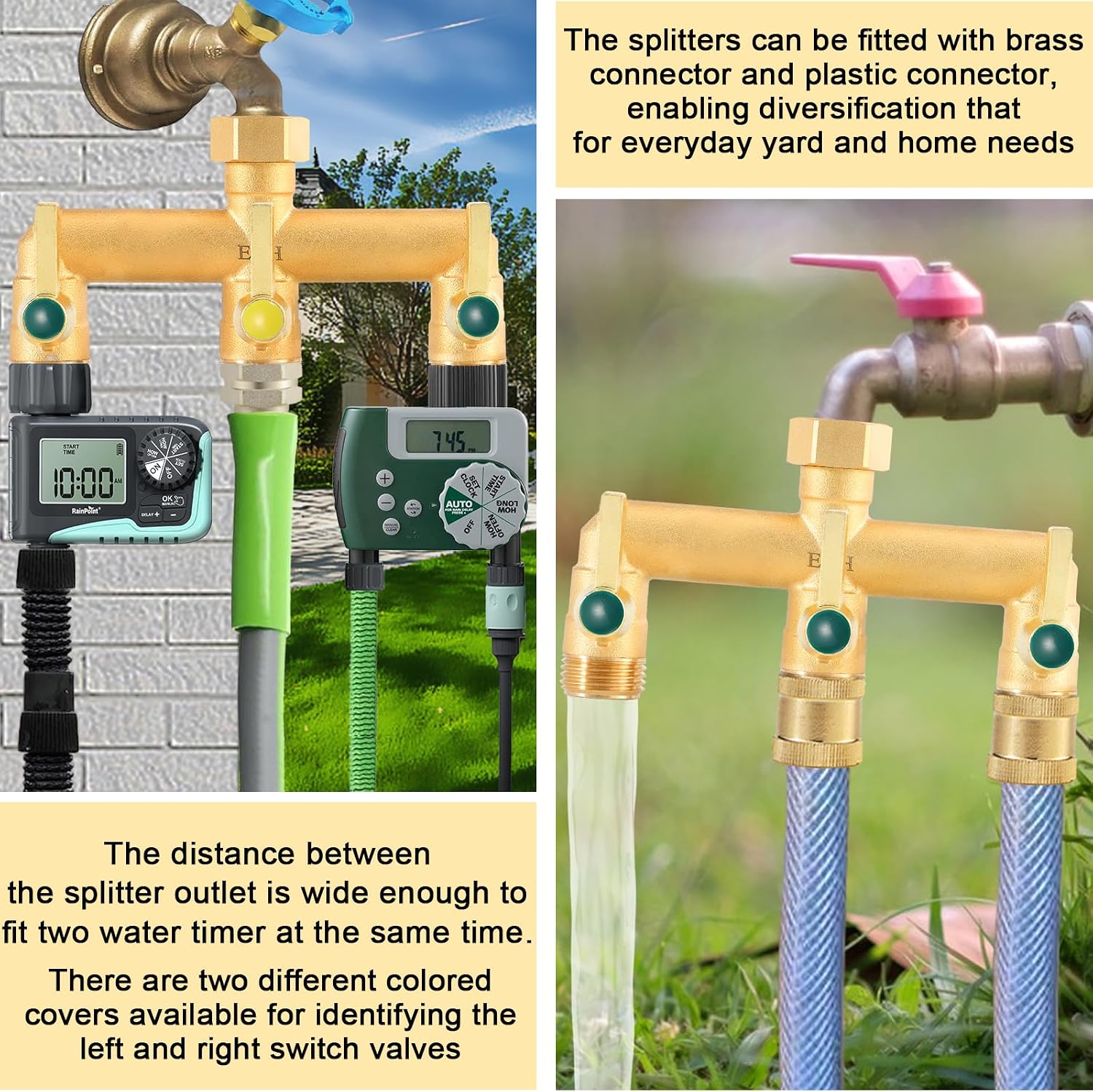 EBH Brass Garden Hose Splitter, 3 Way High Flow Outdoor Faucet Splitter,Full Flow 3-Way Brass Heavy Duty Hose Splitter
