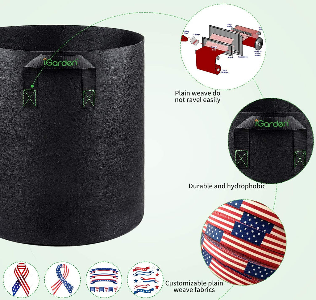 iGarden Grow Bags Tall, 7 Gallon Grow Pots 6 Pack with Handles | Heavy Duty 280G Thickened Nonwoven Fabric Plant Bag