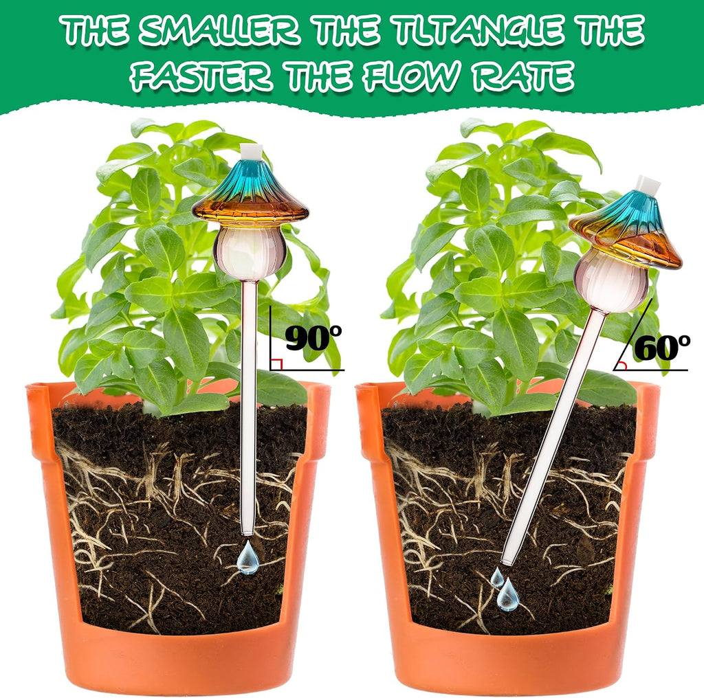 Self Watering Globes for Plants 4 Pack Mushroom Glass Plant Watering Globes | Plant Watering Devices for Indoor &