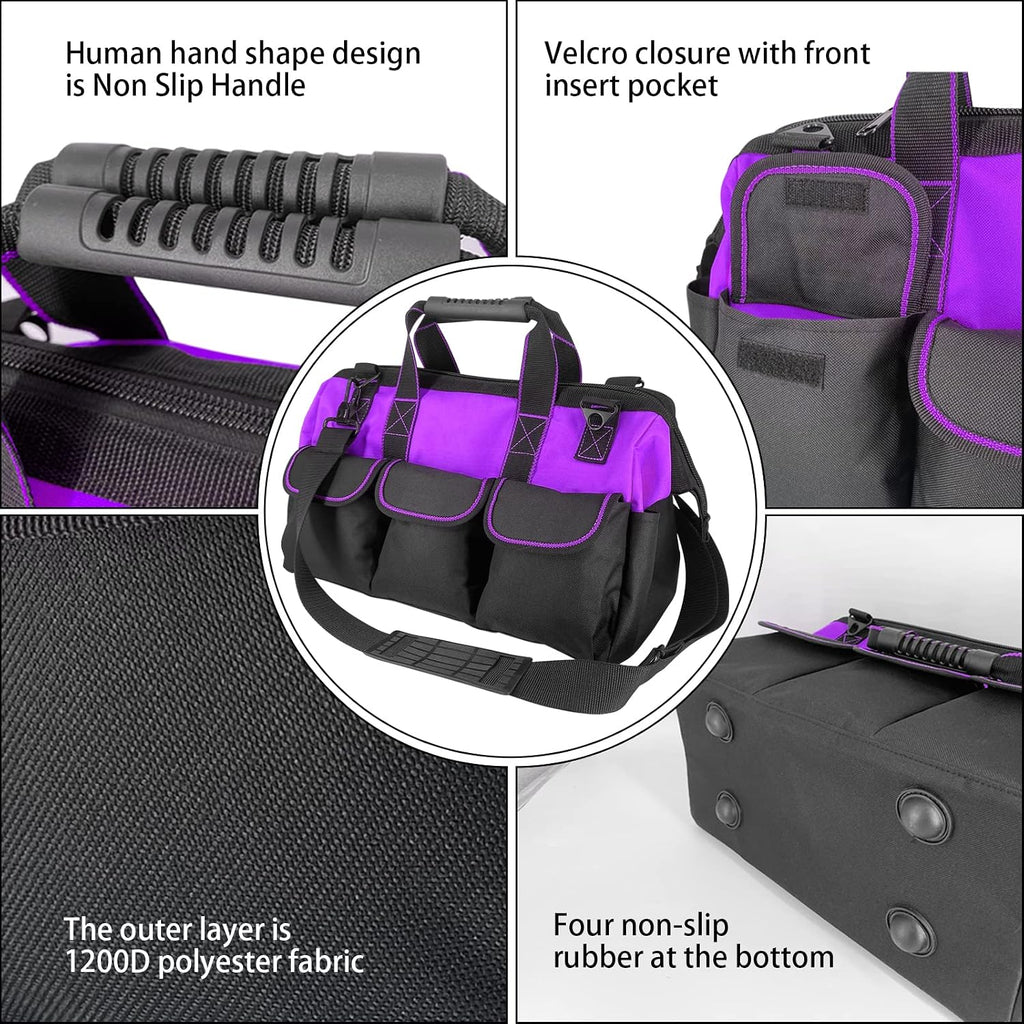 Women Heavy Duty Tool Bag with Molded base,Garden Storage Organizer for Tools,16 x 7.5 x 10.5 inches,600D Polyester