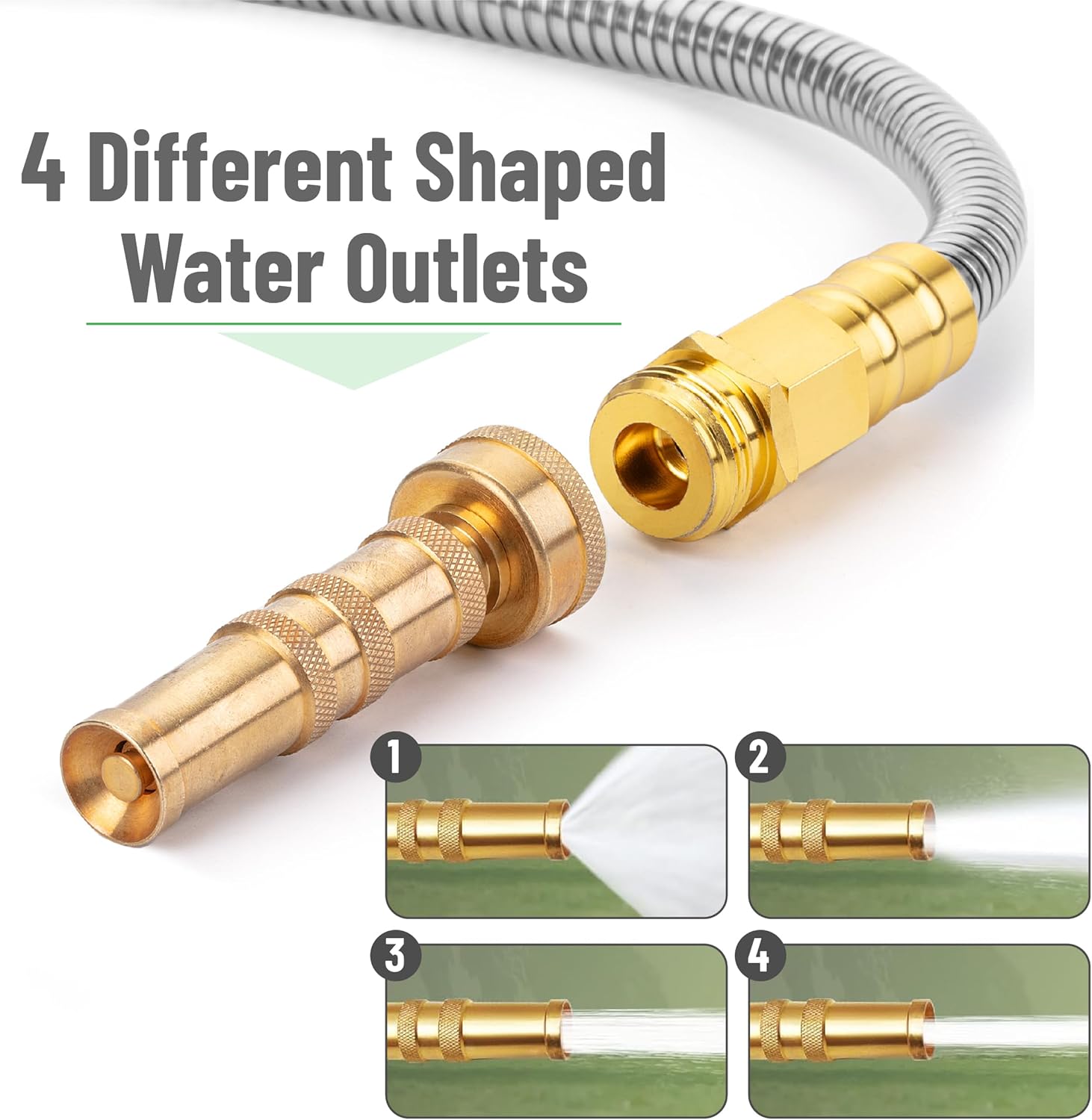 UNCO- Stainless Steel Metal Hose with 4 Function Brass Nozzle, 75 ft, No Kink, Metal Garden Hose