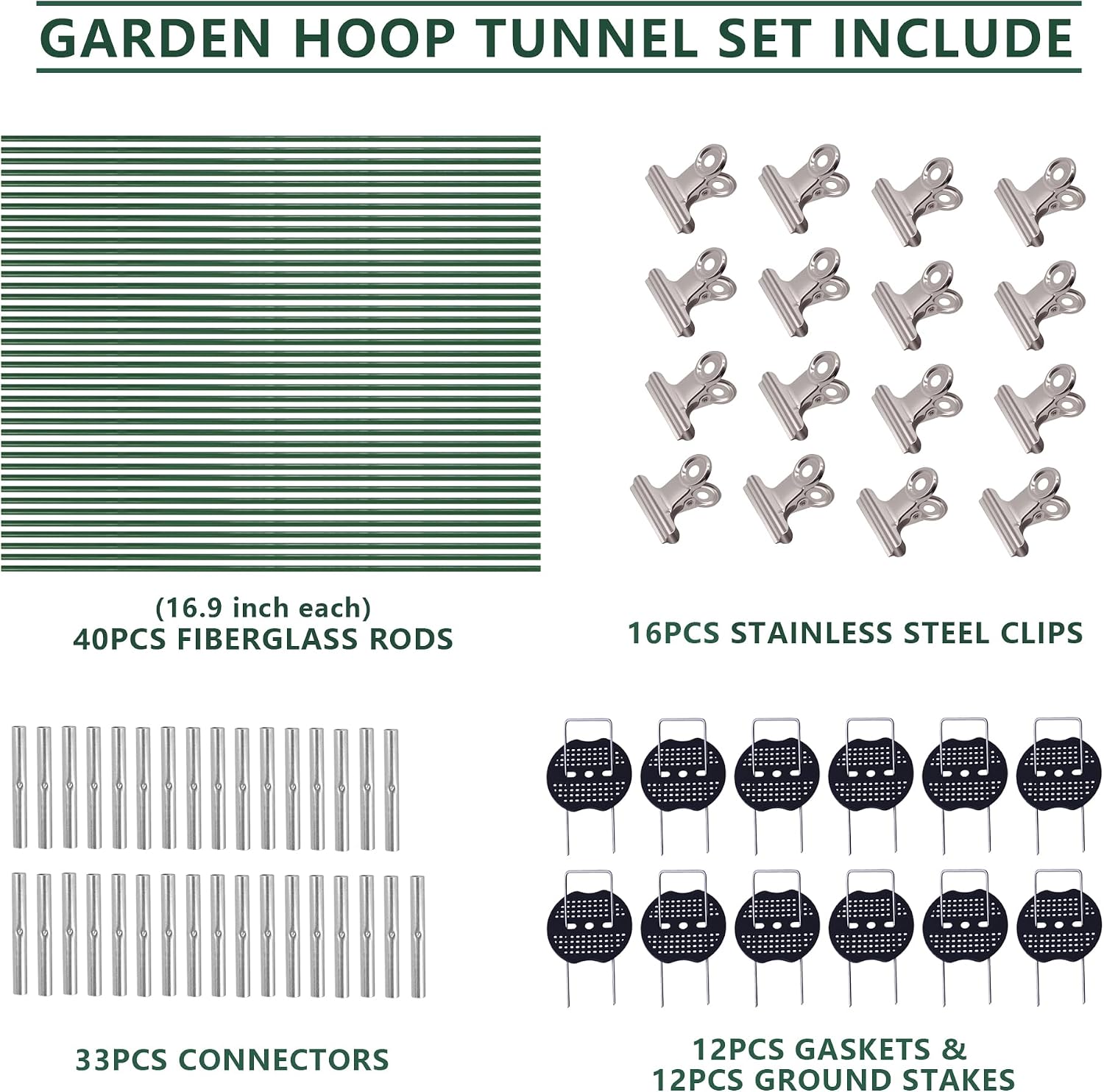 Garden Hoops Kit for Raised Beds, Plant Cover Support Hoops | Row Cover Hoops for Garden Netting, Frost Cloth, DIY