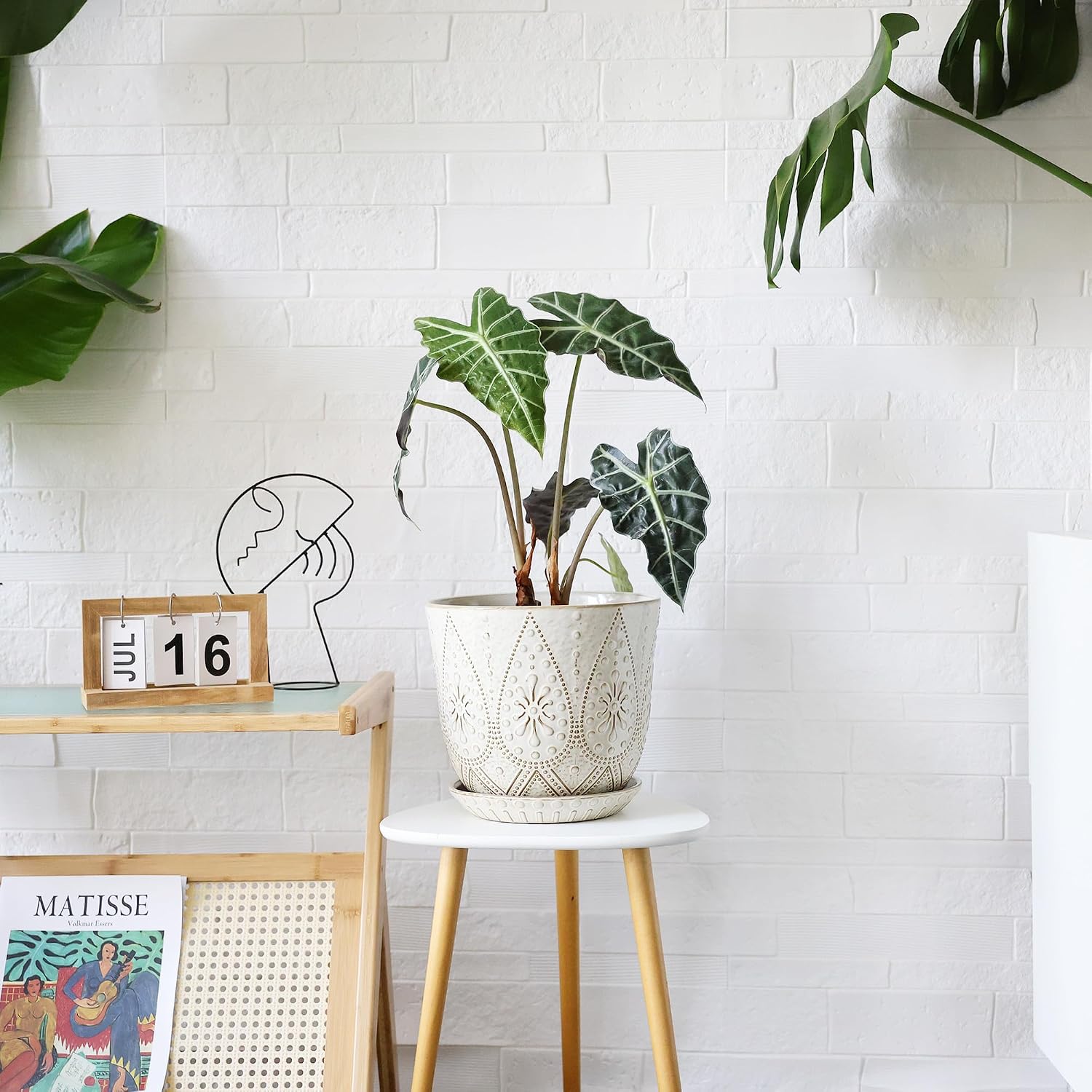 Gepege 10 Inch Ceramic Plant Pot for Indoor Plants with Drainage & Saucer | Large ceramic plant pot with drainage hole