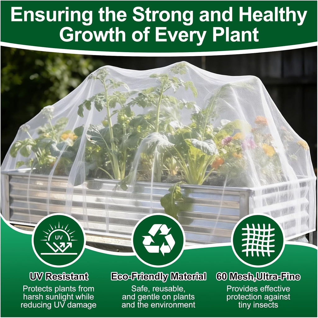 2 Pack Garden Netting for 8x4FT Raised Beds, Ultra-Fine Mesh Plant Covers with Drawstring, Bird, Pest & Small Animal